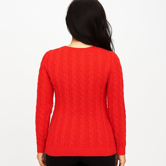 Cozy Tangerine orange Cable-Knit | Classic Crewneck Warmth Size Large - Picture 2 of 5